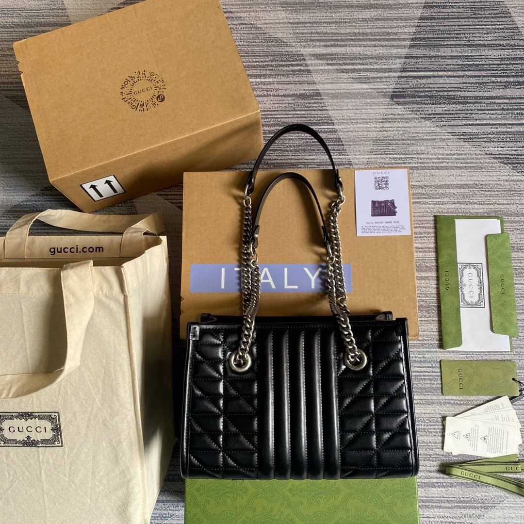 Gvc*1 GG Marmont Small Tote Bag Replica Black 681483