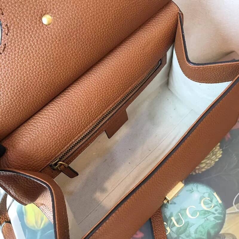 Gvc*1 GG Marmont Leather Top Handle Replica Bag Brown 421890