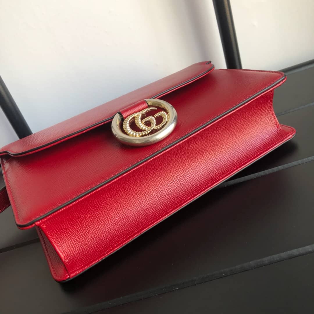 Gvc*1 GG Ring Torchon Leather Shoulder Bag Replica Red 589474