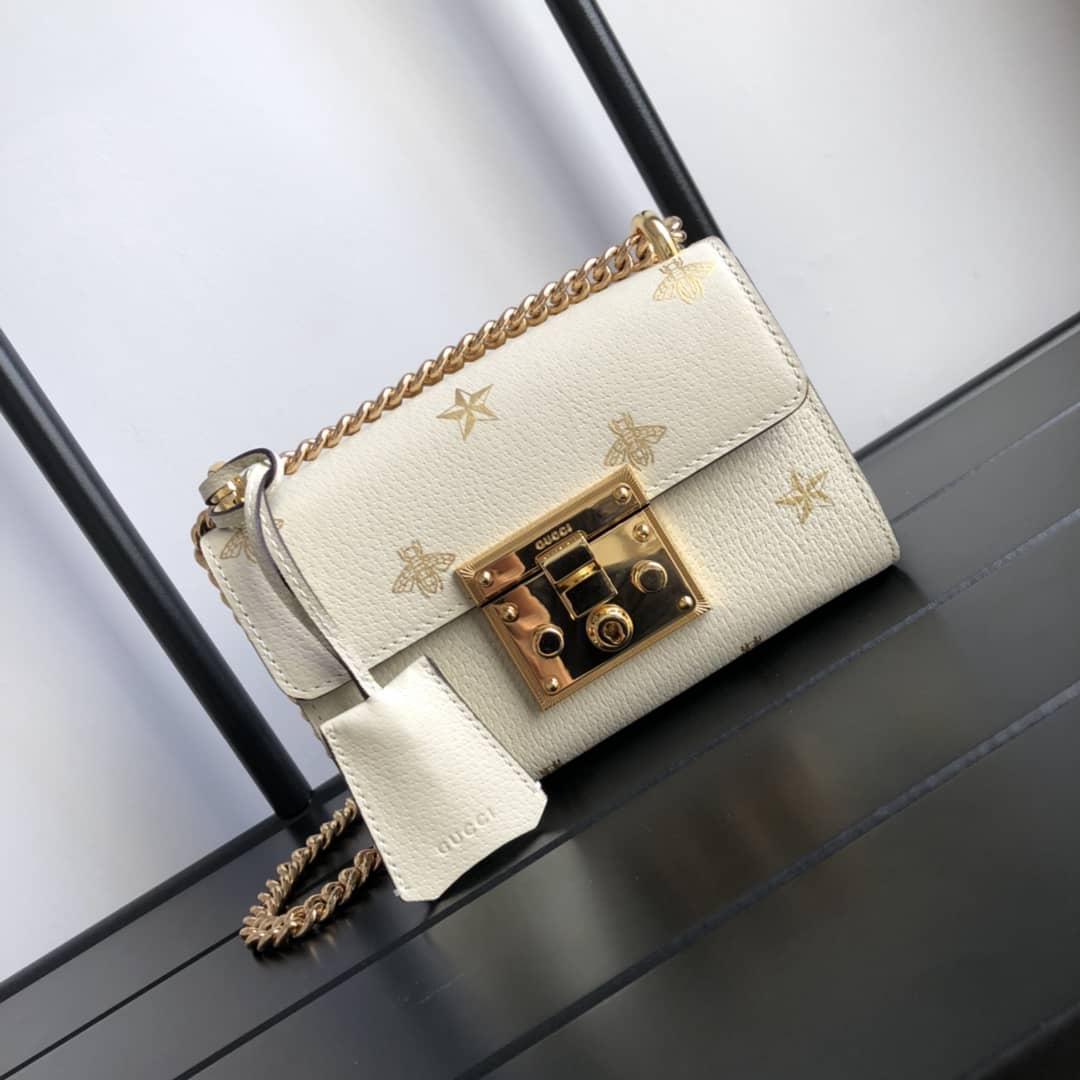 Gvc*1 Padlock Bee Star Small Shoulder Bag Replica White 432182