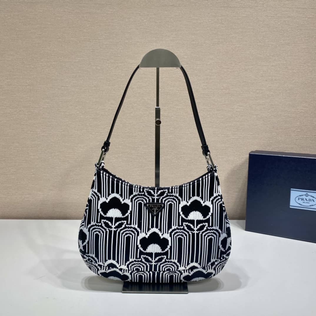 Pra*a Cleo Bag Dupe Jacquard Knit And Leather Replica Bag