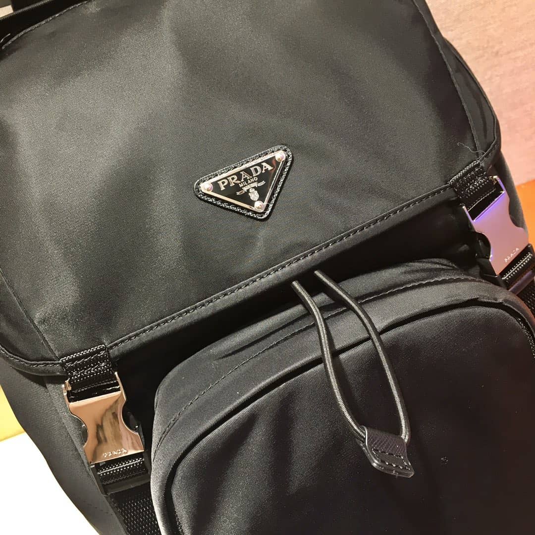 Pra*a Backpack Dupe Black Nylon Saffiano Leather