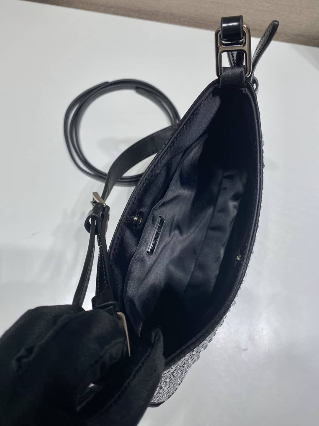 Replica Pra*as Cleo Satin Bag With Appliqusin In Wisteria