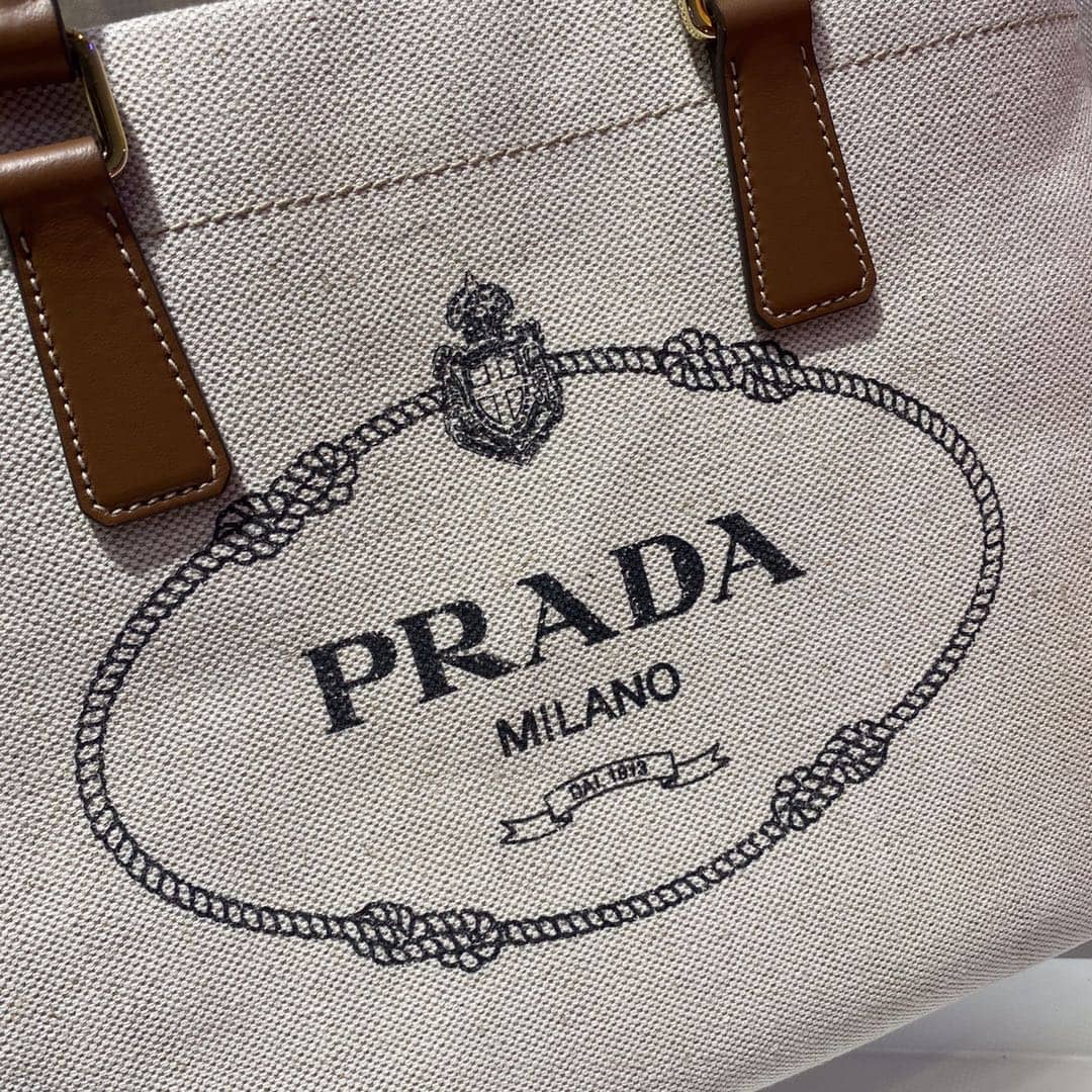 Pra*a Raffia Tote Dupe Small Linen Blend Calf Leather Replica Tote
