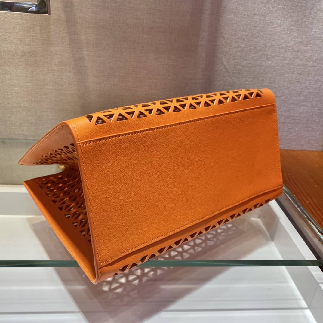 Pra*a Hollow Out Cowhide Leather Beech Tote