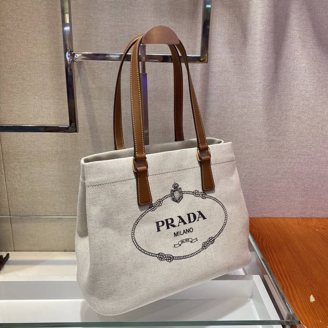 Pra*a Raffia Tote Dupe Small Linen Blend Calf Leather Replica Tote