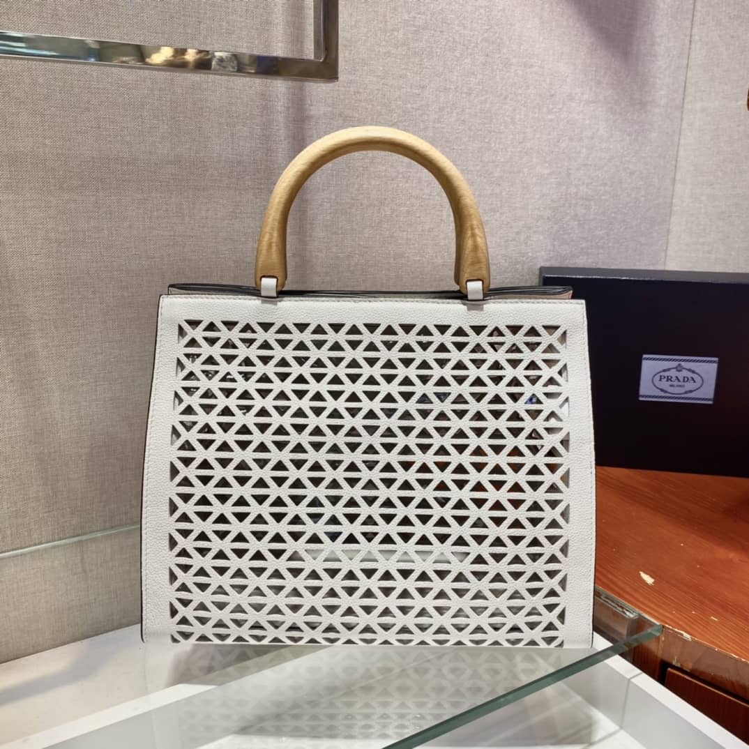 Pra*a Hollow Out Cowhide Leather Beech Tote