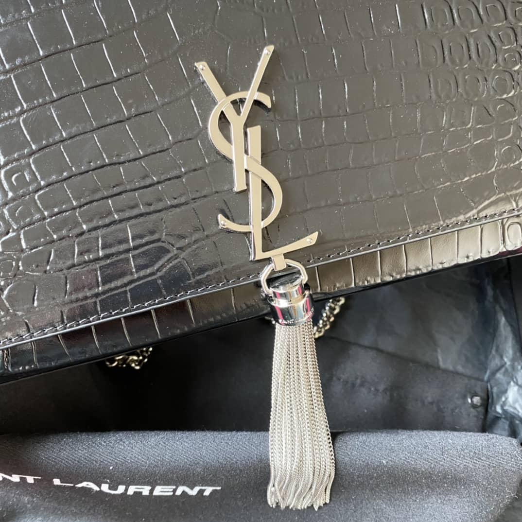 Y51 Monogram Kate Tassel Embossed Crocodile Shiny Leather Cohotbag