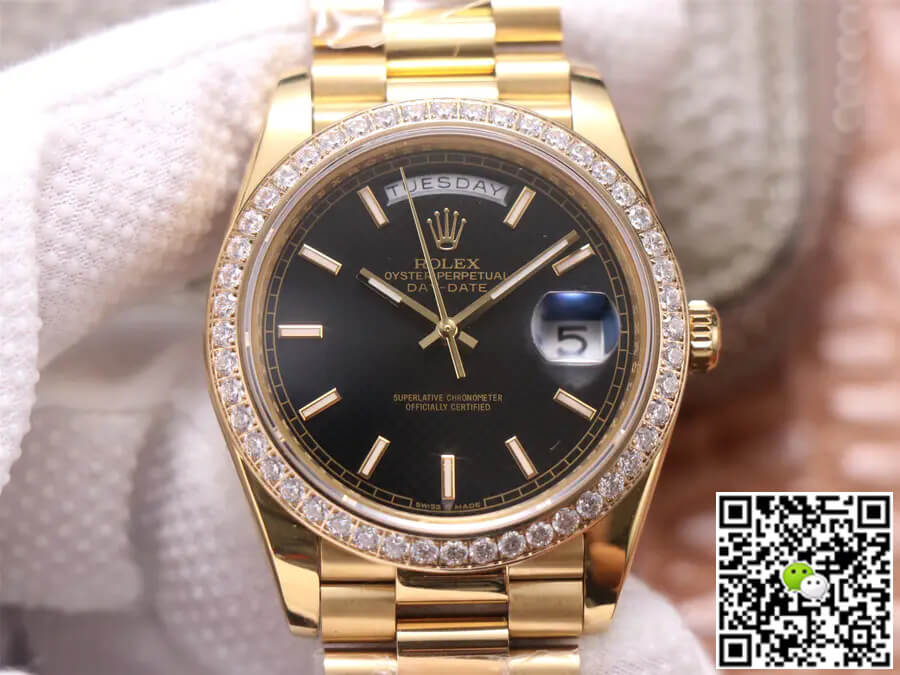 Replica R01ex Day Date 40MM 1:1 Best Edition EW Factory Yellow Gold Black Dial