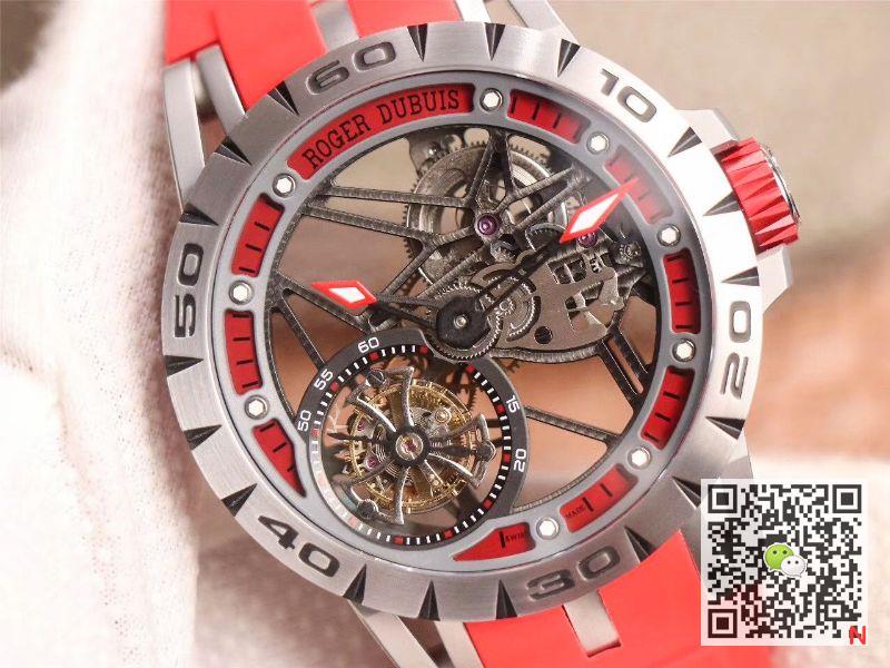 Replica Roger Dubuis Excalibur Spider RDDBEX0572 Hollow Flight Tourbillon 1:1 Best Edition JB Factory Red Strap Swiss RD505SQ