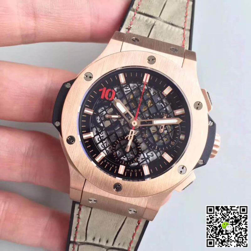 Replica Hublot Big Bang Aero Bang Gold Mechanical Watches 1:1 Best Edition Swiss ETA4100 Black Skeleton Dial