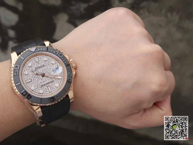 Replica R01ex Yacht-Master 40mm 116655 D1am0nd Dial Rosegold 1:1 Best Edition Automatic Swiss Movement Black Rubber Strap