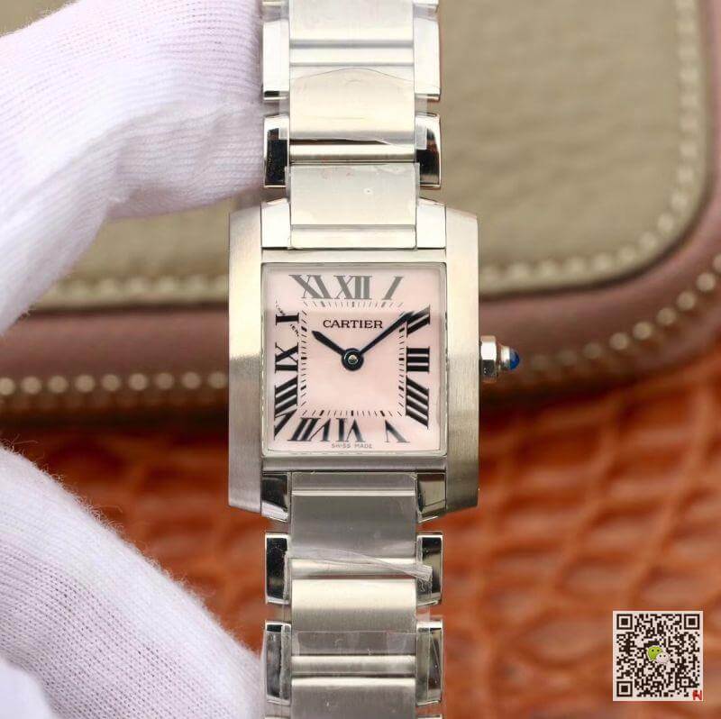 Ca*t1er Replica Tank Francaise W51028Q3 Pink MOP Dial Steel Ladies Watch 1:1 Best Edition Swiss Quartz