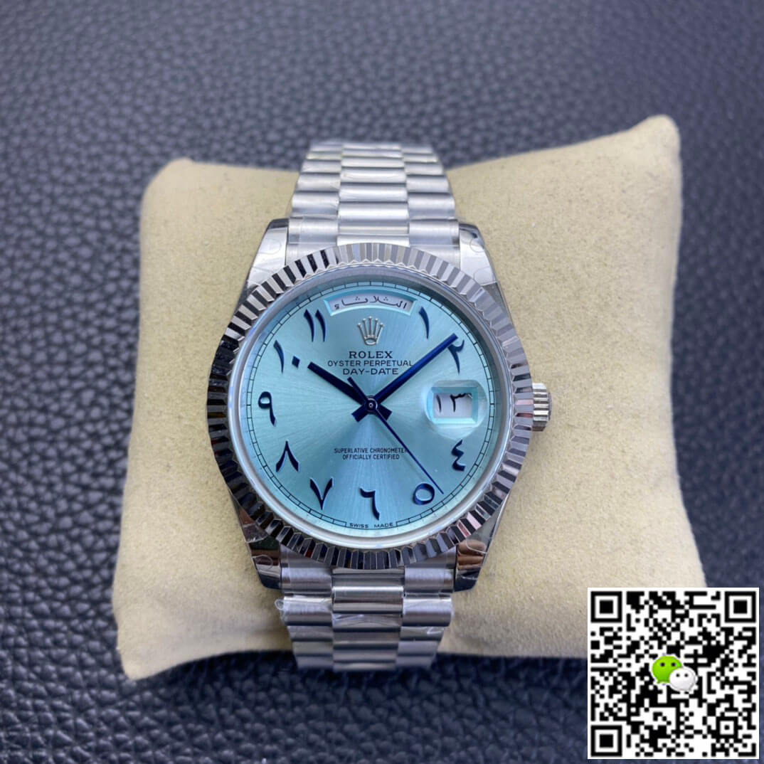 Replica R01ex Day Date 1:1 Best Edition BP Factory Middle East Custom Ice Blue Dial