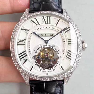 Replica Drive De Ca*t1er W4100013 Men Watches 1:1 Best Edition Swiss Tourbillon Black Leather Strap