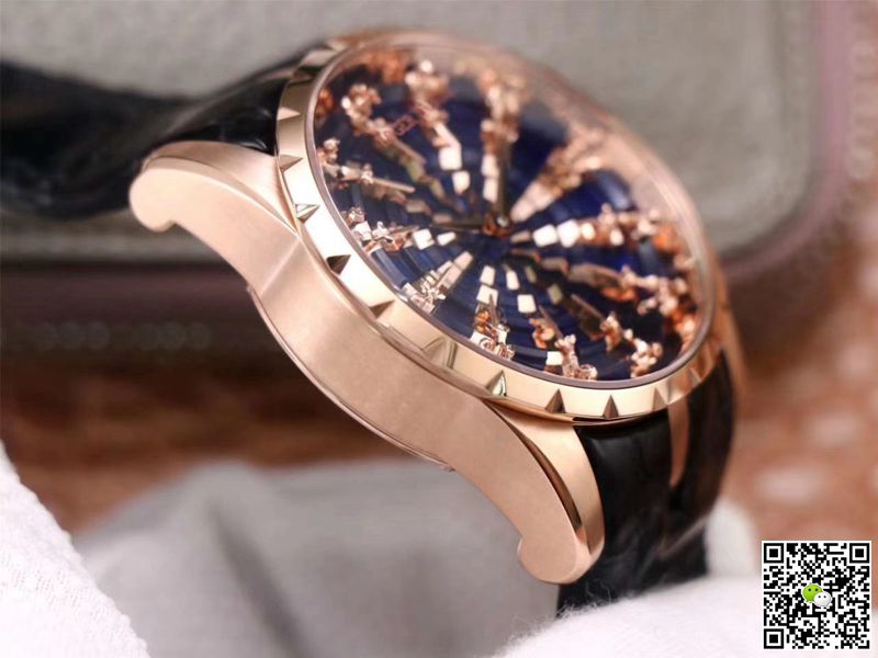 Replica Roger Dubuis Excalibur RDDBEX0684 1:1 Best Edition ZZ Factory Rose Gold Blue Dial Swiss ETA9015