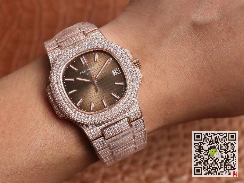 Replica Pat*k Phi1i*pe Nautilus 5719-10G Rose Gold D1am0nd 1:1 Best Edition R8 Factory Gradient Brown Dial Swiss Cal.324 S C