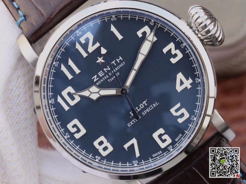Replica Zenith Pilot Type 20 Extra Special XF Factory 1:1 Best Edition Swiss ETA2824 S*perlumed blue dial and hands