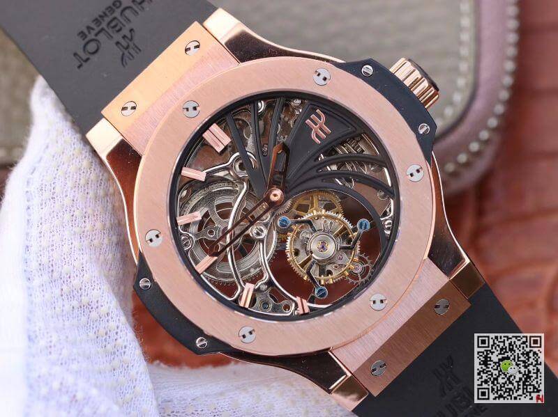 Replica Hublot Big Bang hollow tourbillon 1:1 Best Edition Swiss Seagull hand-winding tourbillon movement 18K Rose Gold