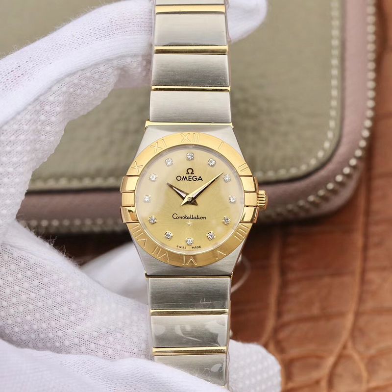 Replica 0me*ga Constellation 27mm Quartz Ladies TW Factory 1:1 Best Edition Swiss Eta Quartz 1376 Gold Dial