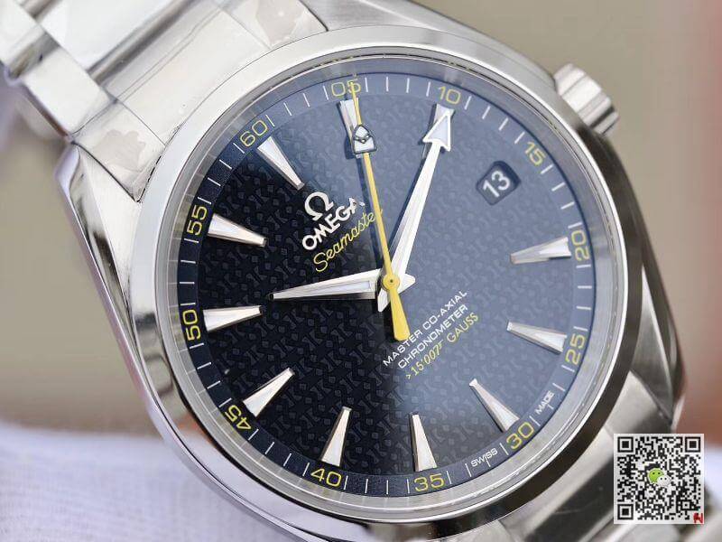 Replica 0me*ga Seamaster Aqua Terra 231.10.42.21.03.004 150M  James Bond  Stainless Steel 1:1 Best Edition Stainless Steel Bracelet Swiss ETA8500 Blue textured dial