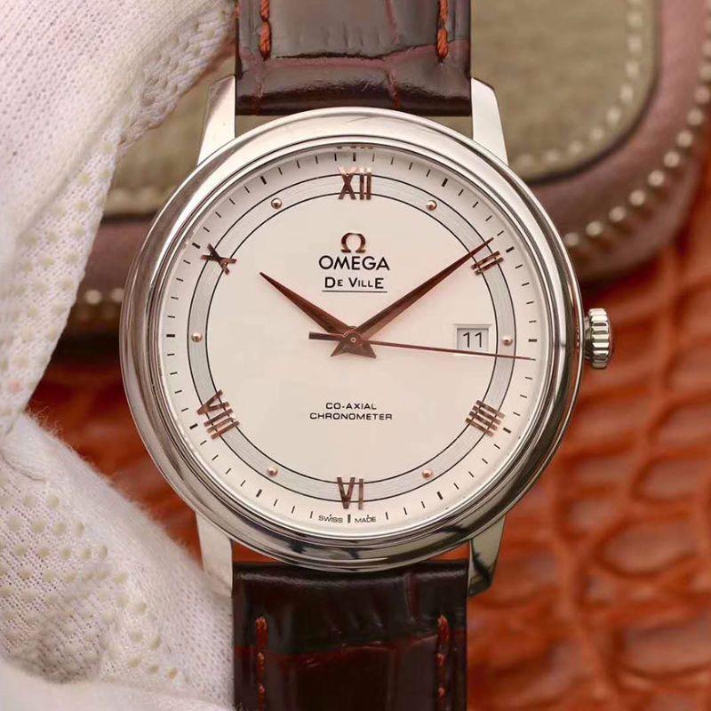 Replica 0me*ga De Ville Prestige 424.13.40.20.02.002 MKS Factory 1:1 Best Edition Swiss ETA9015 Brown Calfskin Leather Strap