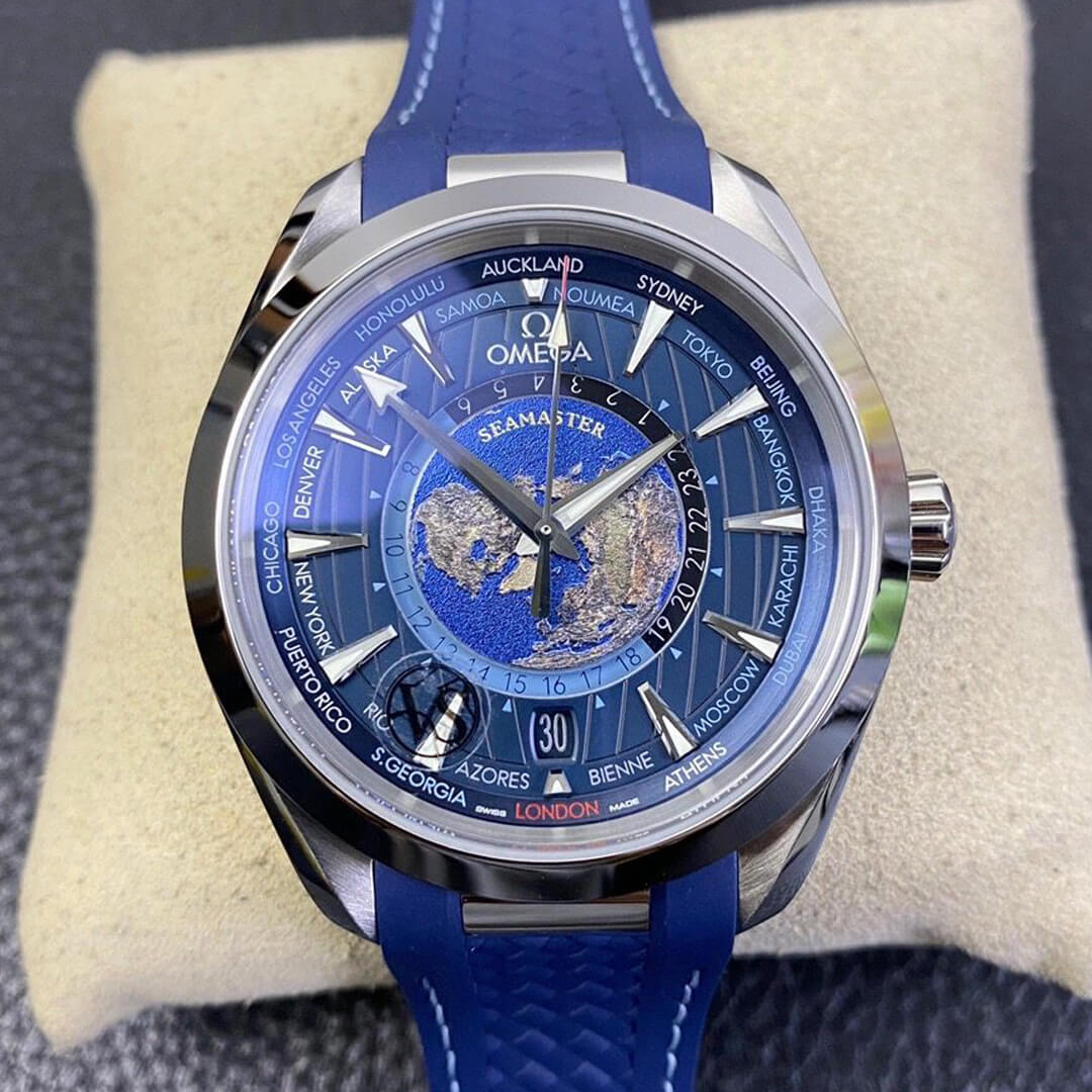 Replica 0me*ga Seamaster Aqua Terra GMT Worldtimer 220.12.43.22.03.001 1:1 Best Edition VS Factory Blue Dial Swiss ETA8938