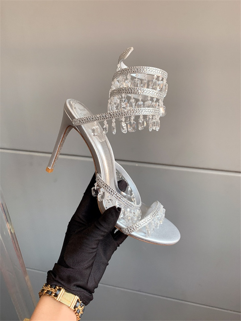 rene caovilla crystal pendant heeled sandals