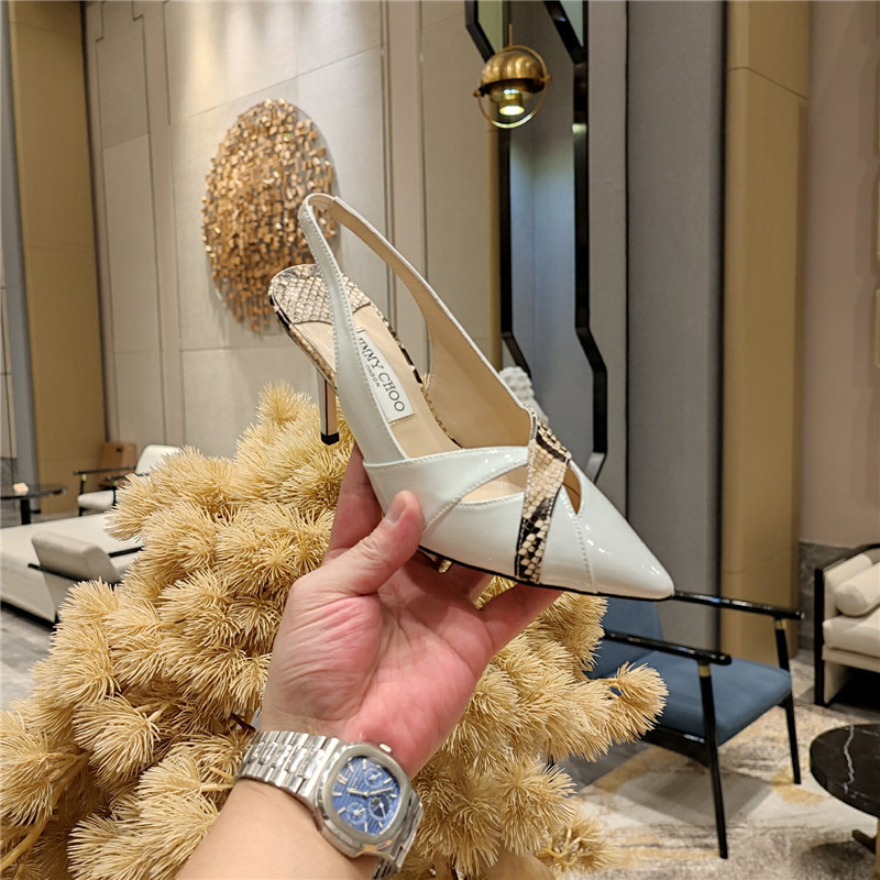 J1m*y Ch00 high-heeled hollow leather style pointed sandals