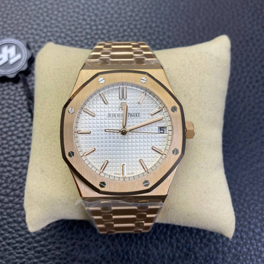 Replica Audemars P1g*et Royal Oak 15500 1:1 Best Edition ZF Factory Rose Gold White Dial