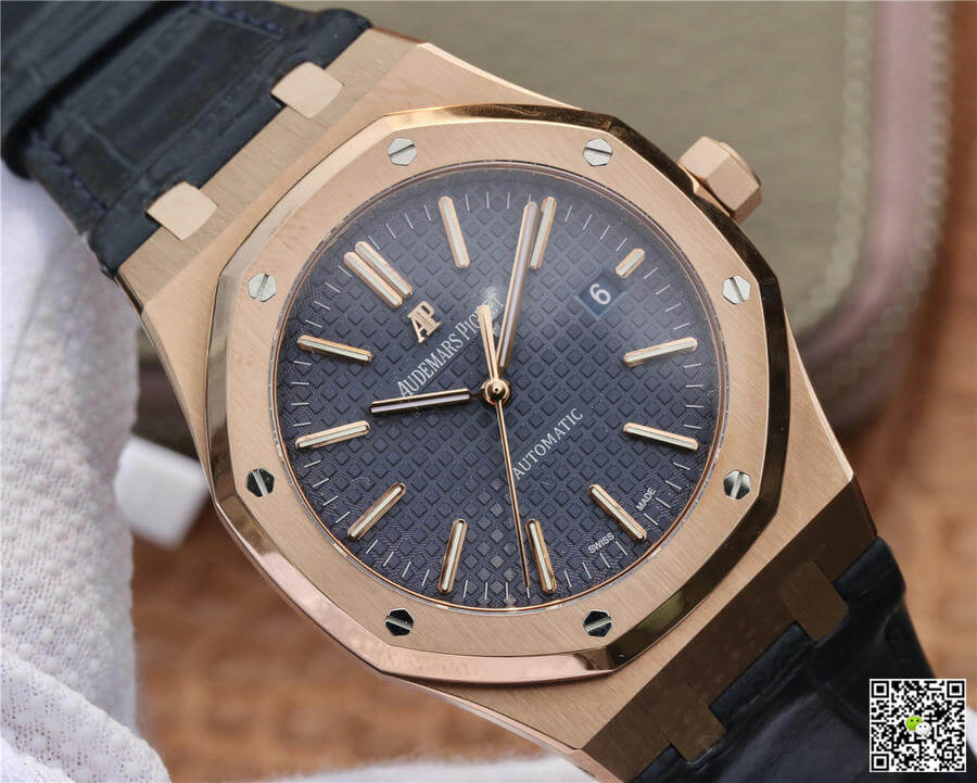 Replica Audemars P1g*et Royal Oak 15400 1:1 Best Edition OM Factory Rose Gold Leather Strap