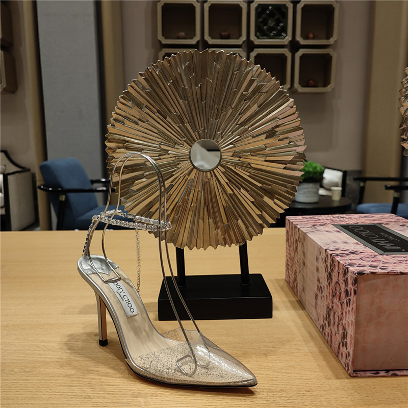 J1m*y Ch00 Crystal Chain Heeled Sandals
