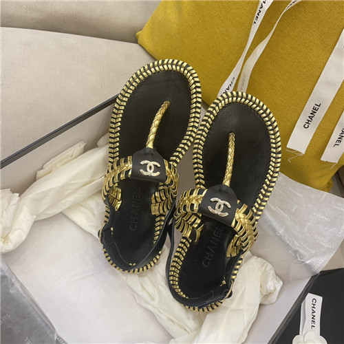 Ch**el Flat Dupes woven thong sandals