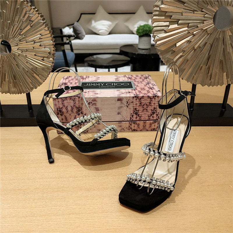 J1m*y Ch00 high heel D1am0nd chain sandals