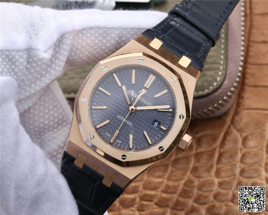Replica Audemars P1g*et Royal Oak 15400 1:1 Best Edition OM Factory Rose Gold Leather Strap