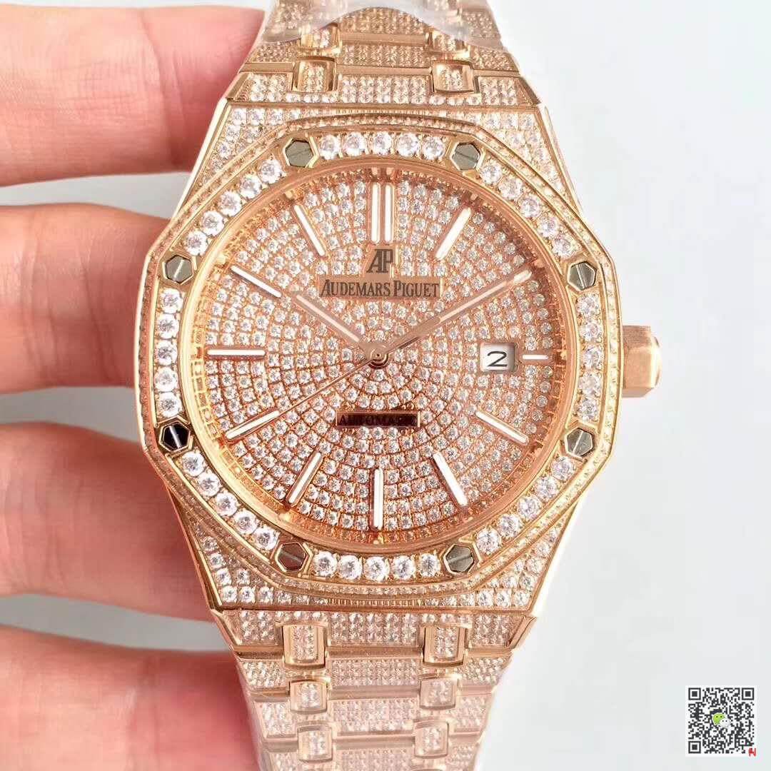 Replica Audemars P1g*et Royal Oak 1:1 Best Edition Swiss ETA3120 Full D1am0nd Stainless Steel Bracelet