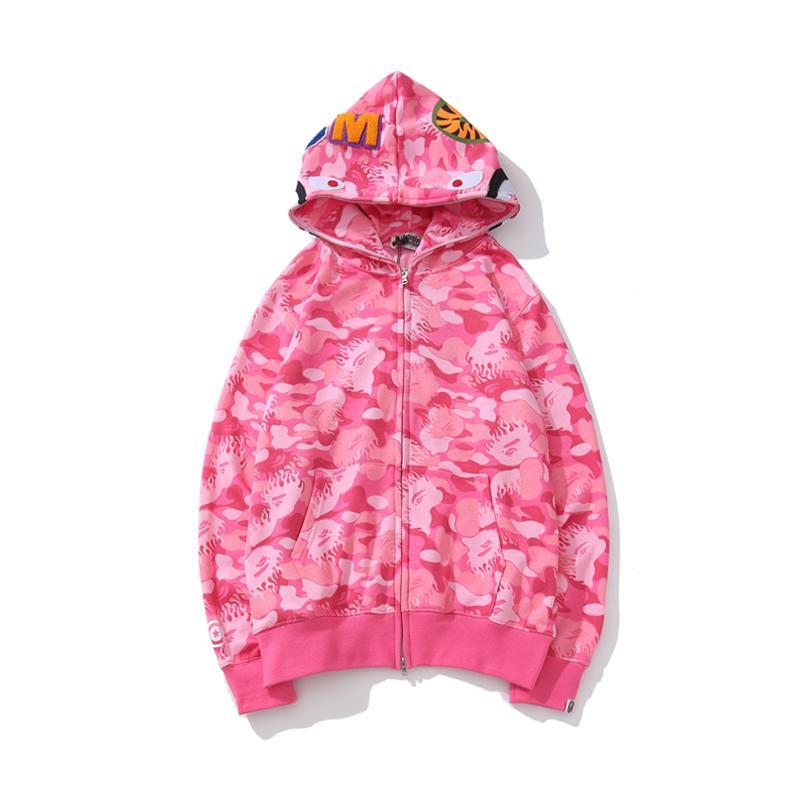 Bape Shark Full Zip Hoodie Camo Flame Blue Pink