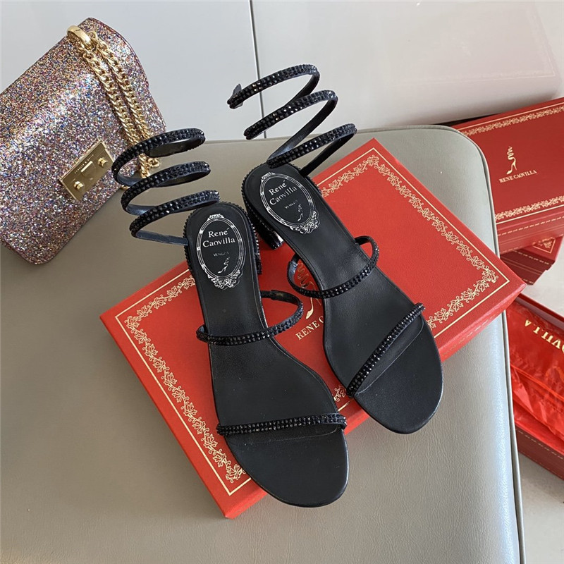 Rene Caovilla Satin Snake-coil Sandals Black