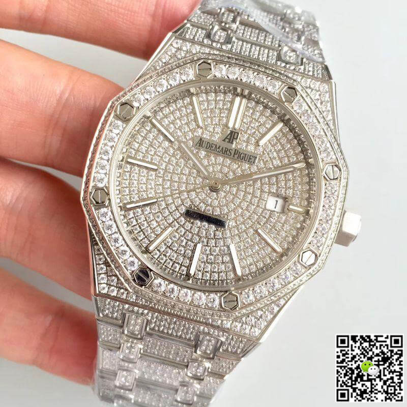 Replica Audemars P1g*et Royal Oak Series 15400.OR 1:1 Best Edition Swiss ETA3120 Full D1am0nd Dial