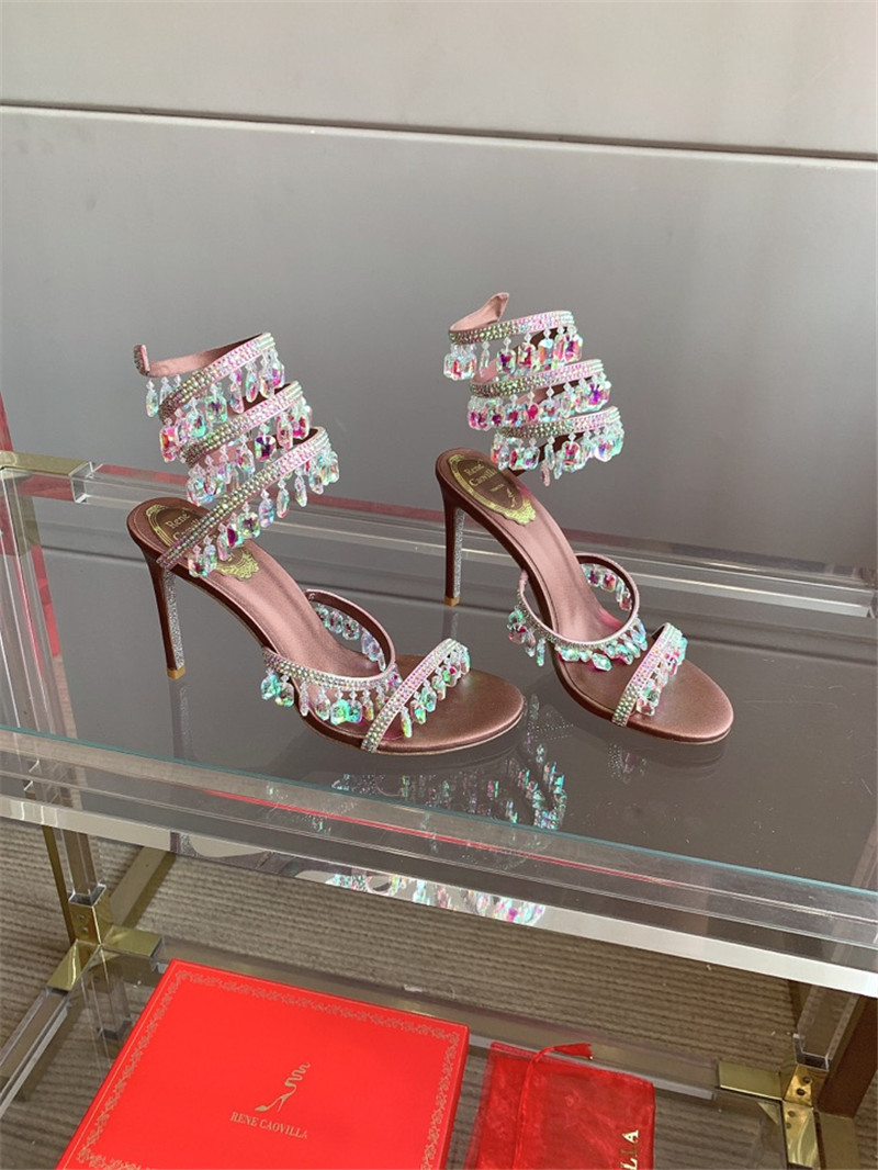 rene caovilla crystal pendant heeled sandals