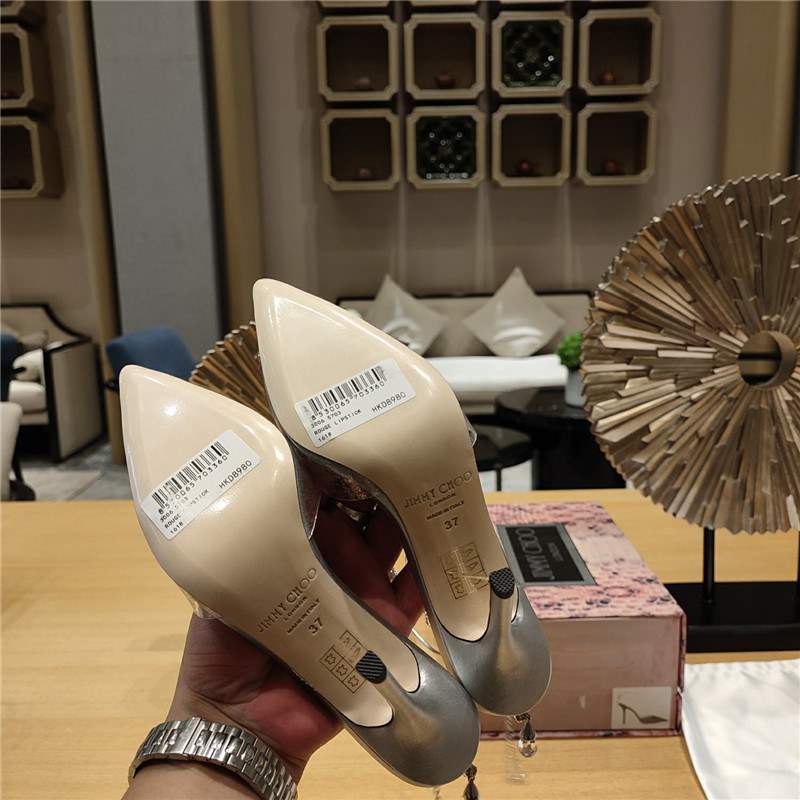 J1m*y Ch00 Crystal Chain Heeled Sandals