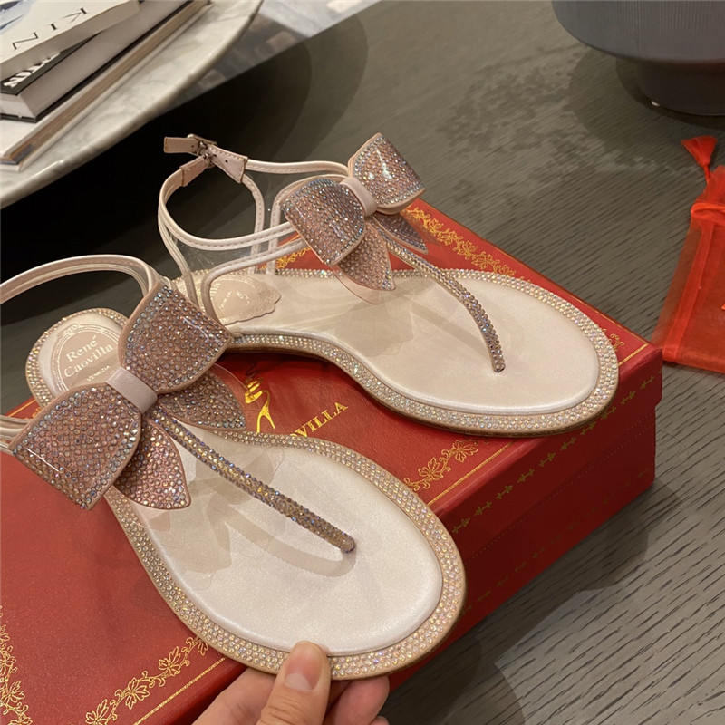 rene caovilla flip flops bow flat sandals
