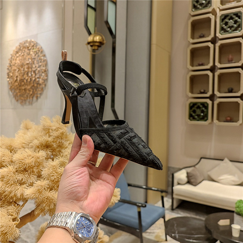 F**di flocked embroidered pointed toe sandals