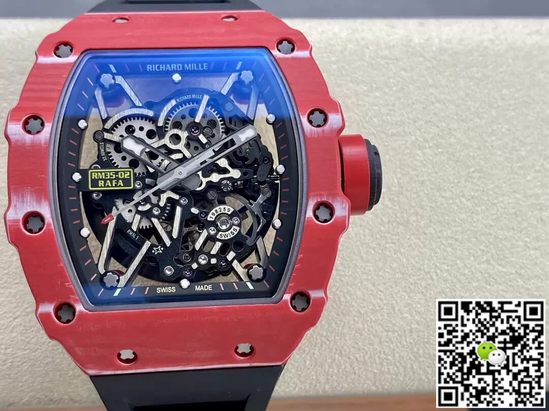 Richard Mille Replica RM35-02 1:1 Best Edition T+ Factory Red Carbon Fiber NTPT Case Black Strap