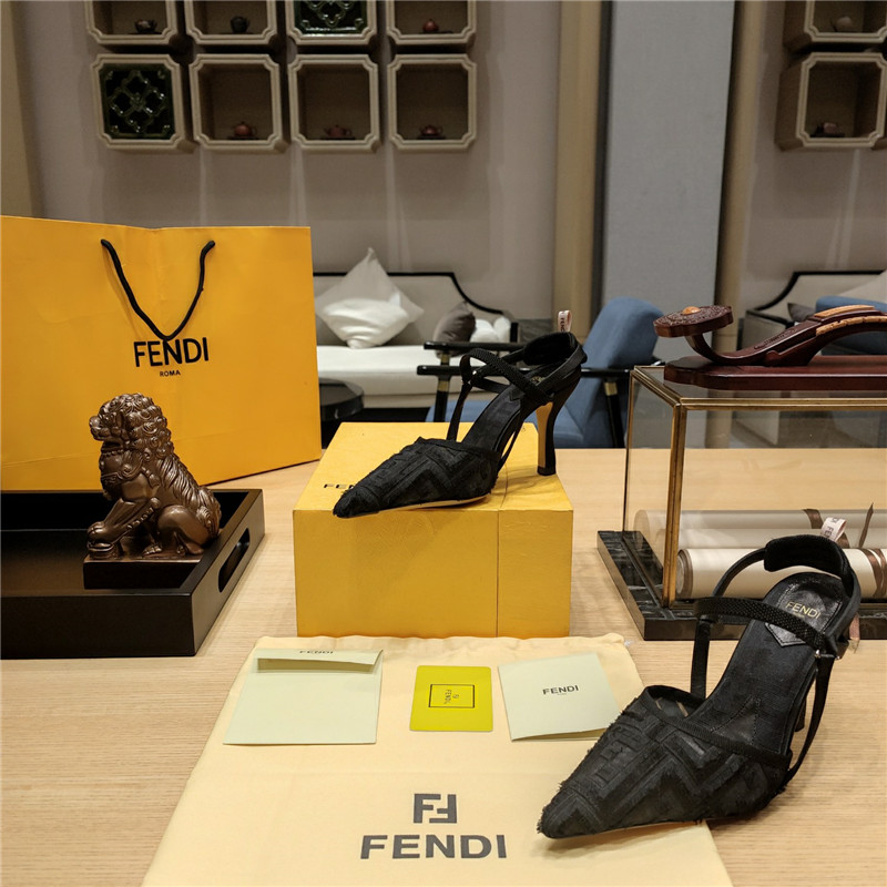 F**di flocked embroidered pointed toe sandals