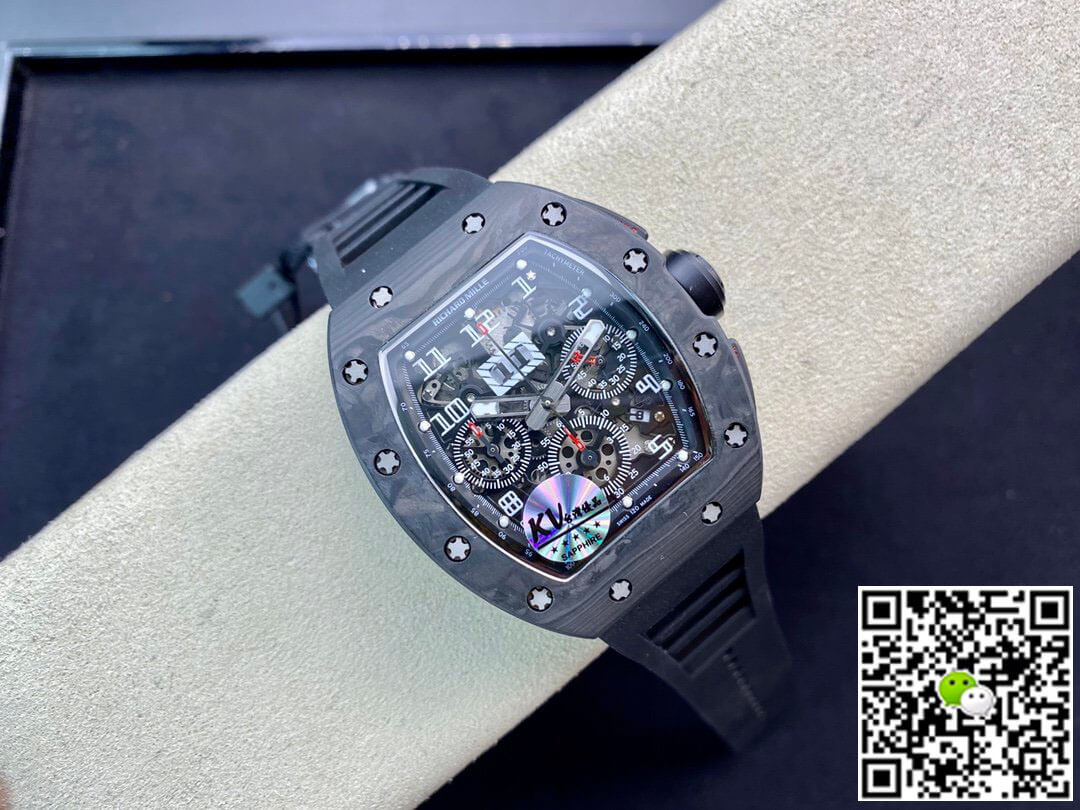 Replica Richard Mille RM011 1:1 Best Edition KV Factory Carbon Fiber Black Rubber Strap