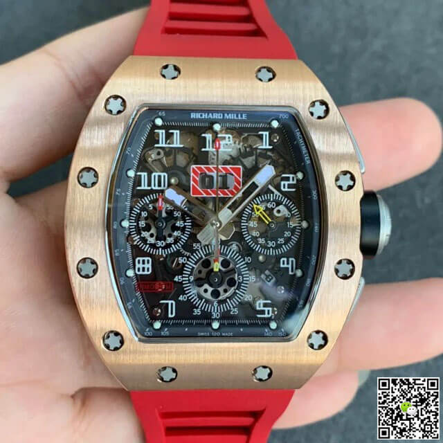 Replica Richard Mille RM011 1:1 Best Edition KV Factory Rose Gold Red Strap