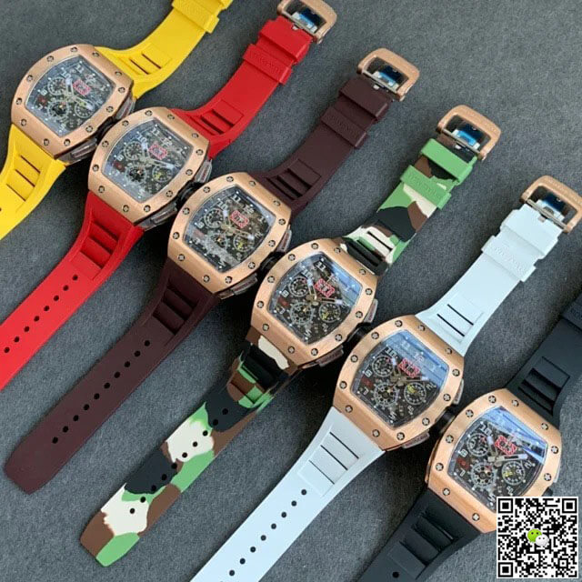 Replica Richard Mille RM011 1:1 Best Edition KV Factory Rose Gold Rubber Strap