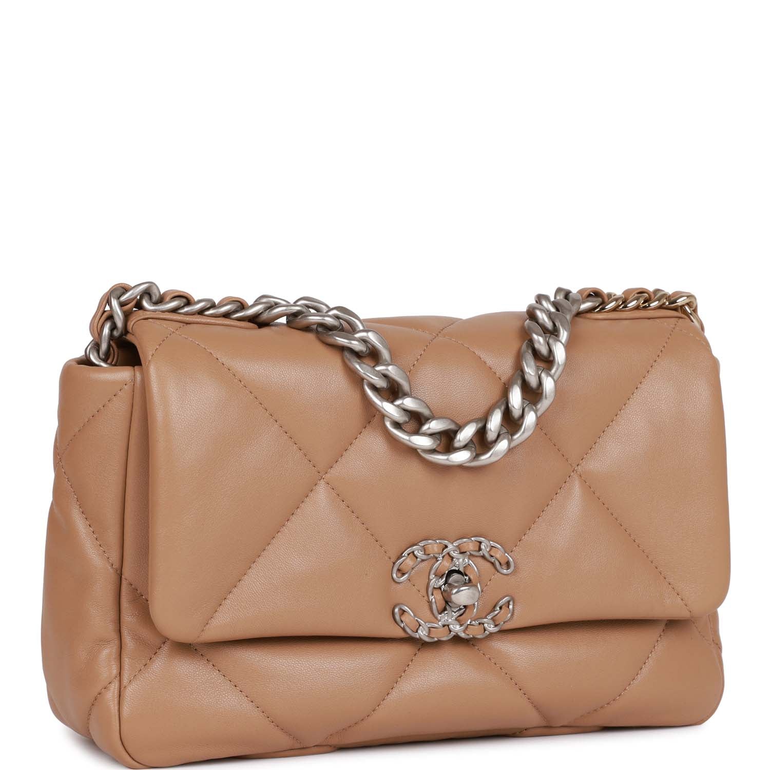 Medium 19 Flap Bag Beige Calfskin Mixed Hardware