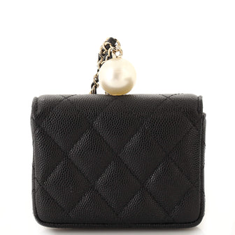 Ch**el CC Pearl Coin Card Holder with Chain Quilted Caviar
